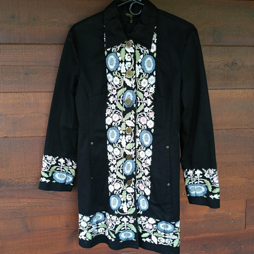 Christine Phillipe Black Embroidered Duster Jacket
